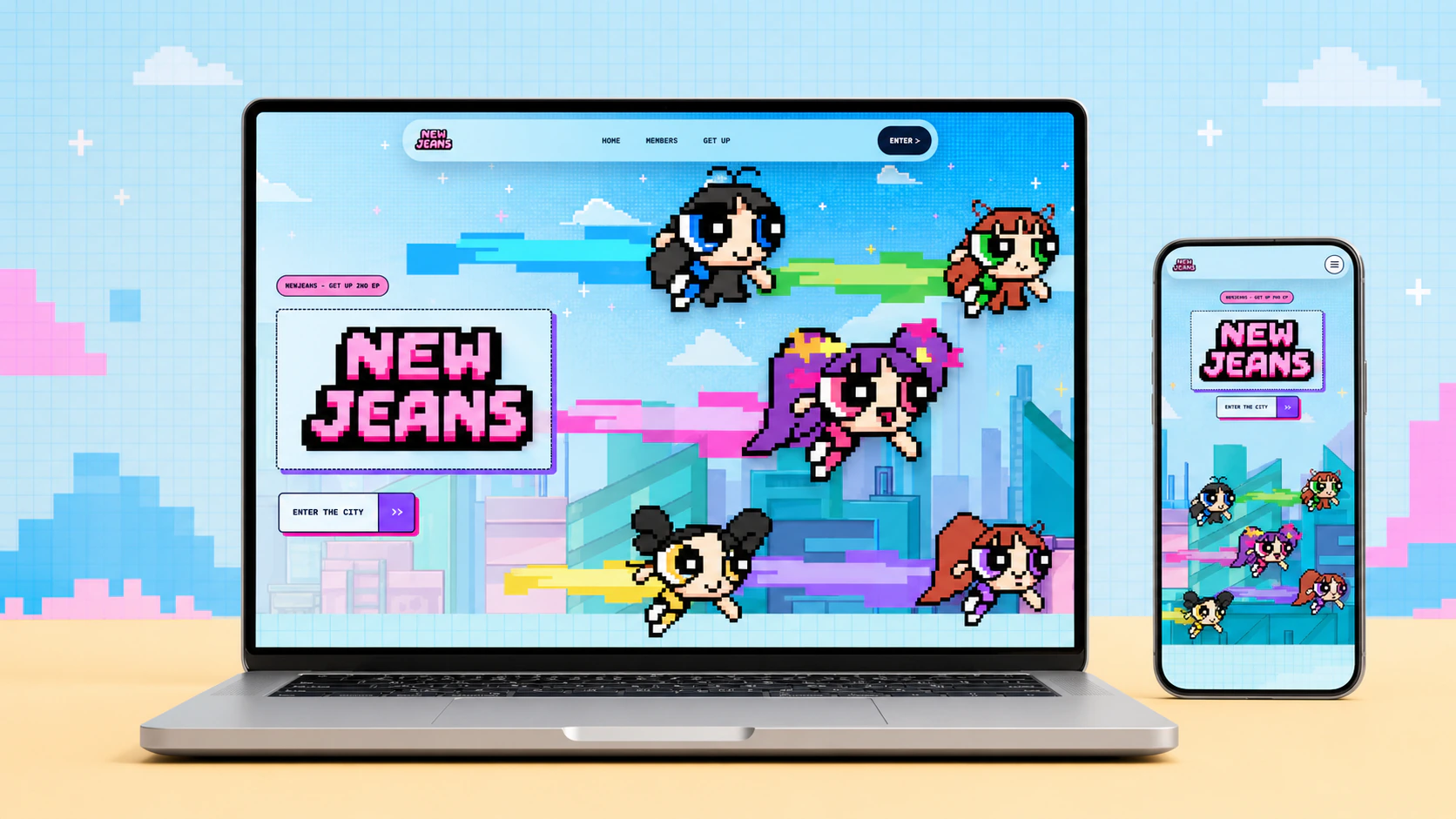 NewJeans Pixel Journey shown on desktop and mobile devices